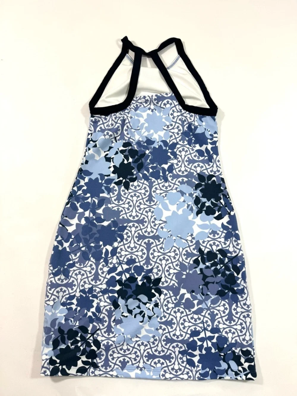 Title Nine Blue Floral Halter Dress Shelf Bra